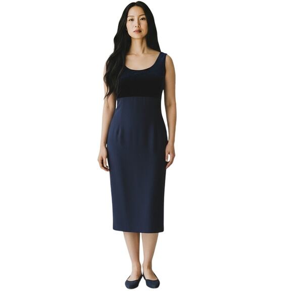 Jessica McClintock Vintage 90s Dress 6 Blue Velvet Bridal Party Timeless Glamour - Picture 1 of 15